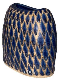 Signed Vintage Studio Art Pottery Blue Glazed Modernist Vase