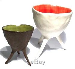 Signed Vintage Studio Art Pottery Hand Built 3 Leg Modern Sculpture Dish Vessel