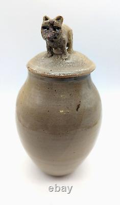 Signed Vintage Studio Art Pottery Jar With Lid ISABEL PEREZ JUDGE Racoon Handle