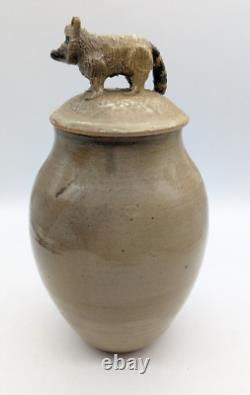 Signed Vintage Studio Art Pottery Jar With Lid ISABEL PEREZ JUDGE Racoon Handle