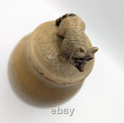 Signed Vintage Studio Art Pottery Jar With Lid ISABEL PEREZ JUDGE Racoon Handle