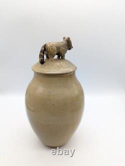 Signed Vintage Studio Art Pottery Jar With Lid ISABEL PEREZ JUDGE Racoon Handle