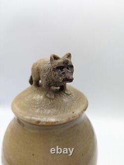 Signed Vintage Studio Art Pottery Jar With Lid ISABEL PEREZ JUDGE Racoon Handle