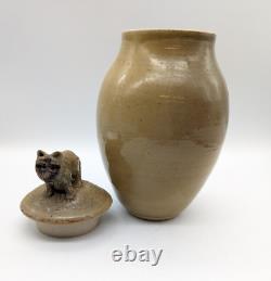Signed Vintage Studio Art Pottery Jar With Lid ISABEL PEREZ JUDGE Racoon Handle