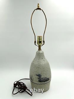 Signed Vintage Studio Art Pottery Lamp Base Duck Mallard Ceramic 22 Tall