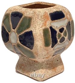 Signed Vintage Studio Art Pottery Modernist Glazed 4 Sided Pedestal Vase