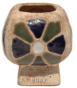 Signed Vintage Studio Art Pottery Modernist Glazed 4 Sided Pedestal Vase