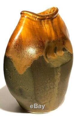 Signed Vintage Studio Art Pottery Modernist Sculpture Pinched Design Vase