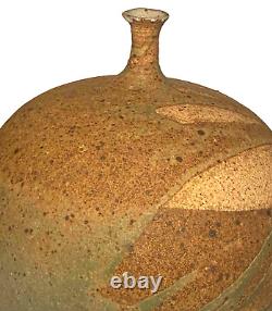 Signed Vintage Studio Art Pottery Thin Neck Abstract Glaze Sculptural Vase
