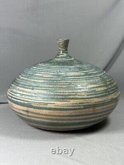 Signed Vtg Studio Pottery Ribbed Weed Pot Vase