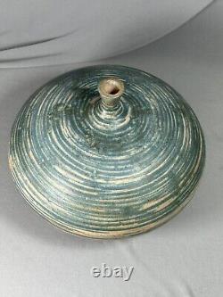Signed Vtg Studio Pottery Ribbed Weed Pot Vase