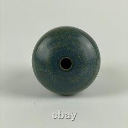 Small Vintage Studio Pottery Bud Vase in Sea of Green-Blue-Teal & Islands In Red
