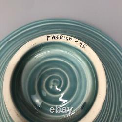 Stephen Fabrico 95 Art Studio Pottery Hand Made Ceramic Green Turquoise Bowl VTG