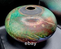 Steven Forbes-deSoule Raku Art Pottery Vase Vessel Multicolor Signed 13 NC Vtg