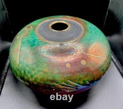 Steven Forbes-deSoule Raku Art Pottery Vase Vessel Multicolor Signed 13 NC Vtg