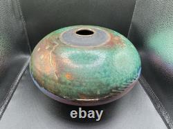 Steven Forbes-deSoule Raku Art Pottery Vase Vessel Multicolor Signed 13 NC Vtg