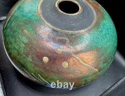 Steven Forbes-deSoule Raku Art Pottery Vase Vessel Multicolor Signed 13 NC Vtg