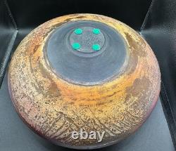 Steven Forbes-deSoule Raku Art Pottery Vase Vessel Multicolor Signed 13 NC Vtg