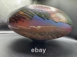 Steven Forbes-deSoule Raku Art Pottery Vase Vessel Multicolor Signed 13 NC Vtg