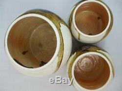 Studio Art Pottery Canister Set Jars Brown Drip Glaze Signed Dated Vintage 1977