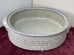 Studio Art Pottery Casserole Bowl Hand Thrown with Handles Signed mf 4 85 MCM