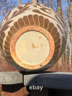 Studio Art Pottery Hand Tooled Brown & Tan Glazed Large Vase Fantastic