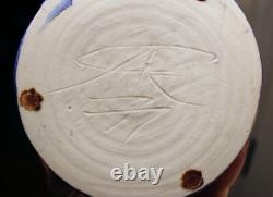Studio Art Pottery Moon Vase Weed Pot Blue Crystalline Glaze Vintage Hand Thrown