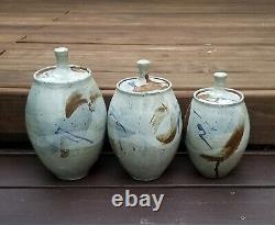 Studio Art Pottery Signed Ruth Curtis Kitchen Canister Cookie Jar Set Lidded Vtg