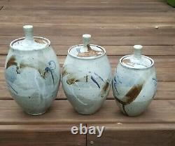 Studio Art Pottery Signed Ruth Curtis Kitchen Canister Cookie Jar Set Lidded Vtg