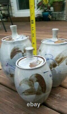 Studio Art Pottery Signed Ruth Curtis Kitchen Canister Cookie Jar Set Lidded Vtg