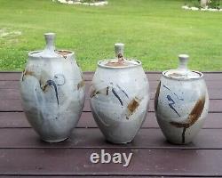 Studio Art Pottery Signed Ruth Curtis Kitchen Canister Cookie Jar Set Lidded Vtg