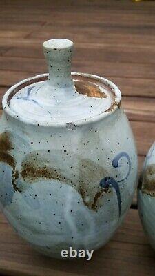 Studio Art Pottery Signed Ruth Curtis Kitchen Canister Cookie Jar Set Lidded Vtg