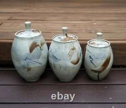 Studio Art Pottery Signed Ruth Curtis Kitchen Canister Cookie Jar Set Lidded Vtg