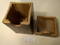 Studio Art Pottery Square Slab Tea Caddy Vtg Lidded Stoneware Box Artist Signed
