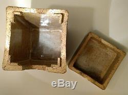 Studio Art Pottery Square Slab Tea Caddy Vtg Lidded Stoneware Box Artist Signed