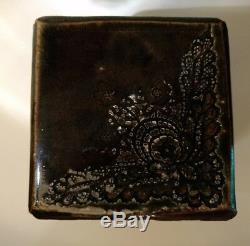 Studio Art Pottery Square Slab Tea Caddy Vtg Lidded Stoneware Box Artist Signed