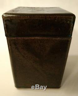 Studio Art Pottery Square Slab Tea Caddy Vtg Lidded Stoneware Box Artist Signed