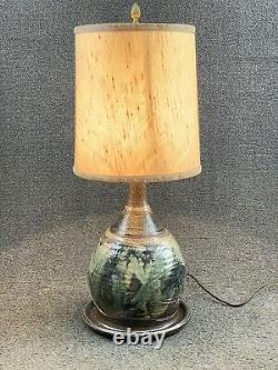 Studio Art Pottery Table Lamp Vintage Blue Green Handmade Drip Glaze Ceramic