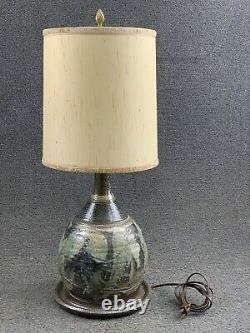 Studio Art Pottery Table Lamp Vintage Blue Green Handmade Drip Glaze Ceramic