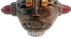 Studio Art Pottery Vase Face OOAK Metallic Vintage Auto Parts Artist Signed 8X12