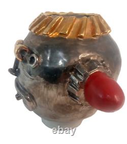 Studio Art Pottery Vase Face OOAK Metallic Vintage Auto Parts Artist Signed 8X12