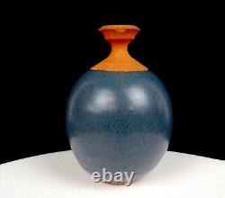 Studio Art Pottery Vintage Wheel Thrown Stoneware Blue Glaze 5 1/2 Bud Vase