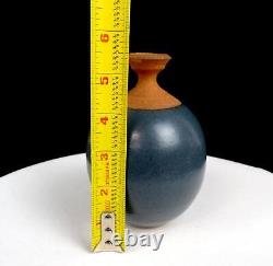 Studio Art Pottery Vintage Wheel Thrown Stoneware Blue Glaze 5 1/2 Bud Vase