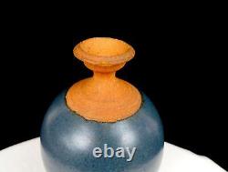 Studio Art Pottery Vintage Wheel Thrown Stoneware Blue Glaze 5 1/2 Bud Vase