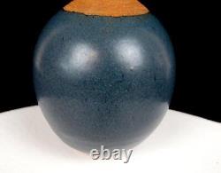 Studio Art Pottery Vintage Wheel Thrown Stoneware Blue Glaze 5 1/2 Bud Vase