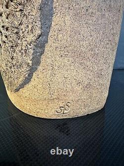 Studio Art Slab Built Pottery Vase Petroglyphs Signed SLS