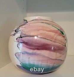 Studio Art Vase Ceramic Pottery Signed Sara Kira 1991 Pastel Multicolor Vtg