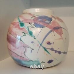 Studio Art Vase Ceramic Pottery Signed Sara Kira 1991 Pastel Multicolor Vtg