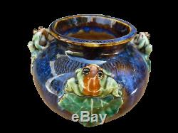 Studio Crafted High Quality Vintage Majolica Frog Jardiniere Signed