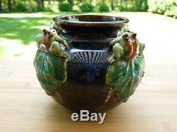 Studio Crafted High Quality Vintage Majolica Frog Jardiniere Signed